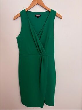 Express Green Faux-wrap Midi Dress